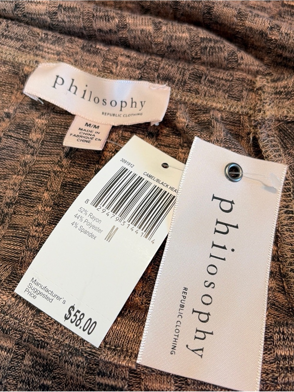 Philosophy Women's Sz Medium Brown Heather Large Ribbed Square Neck Sweater $58 - Picture 10 of 11